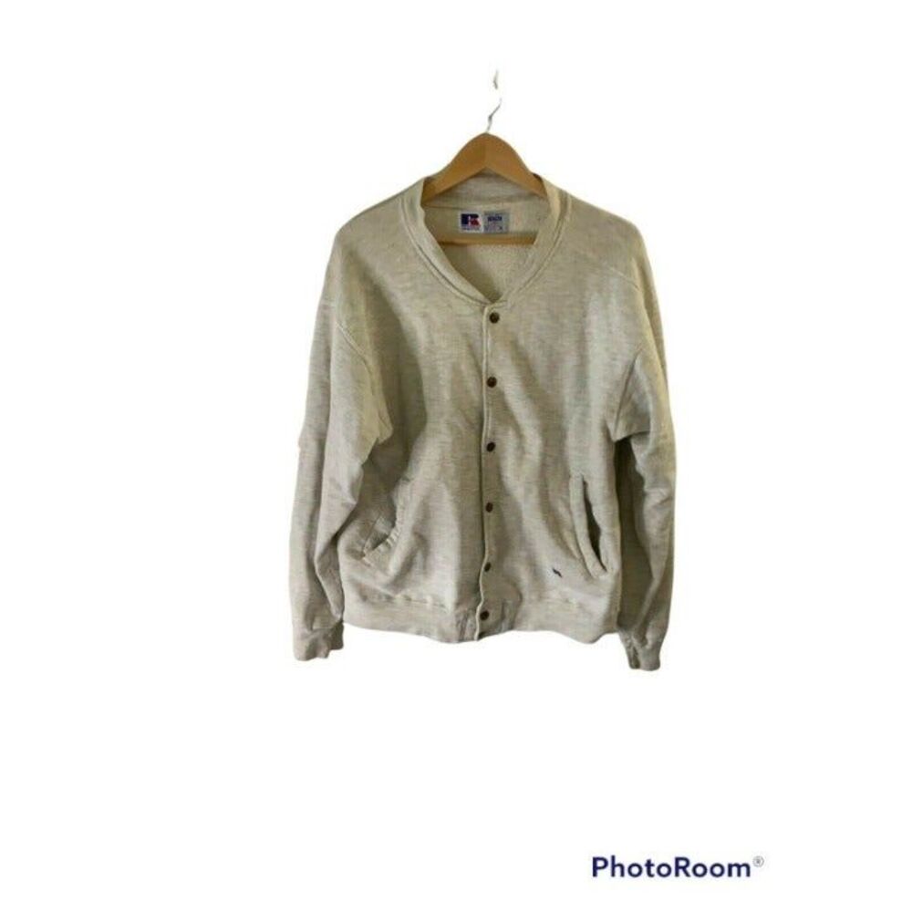 Vintage 80’ Russell Athletic Mens Medium Snap Button Sweatshirt Jacket USA 21X2